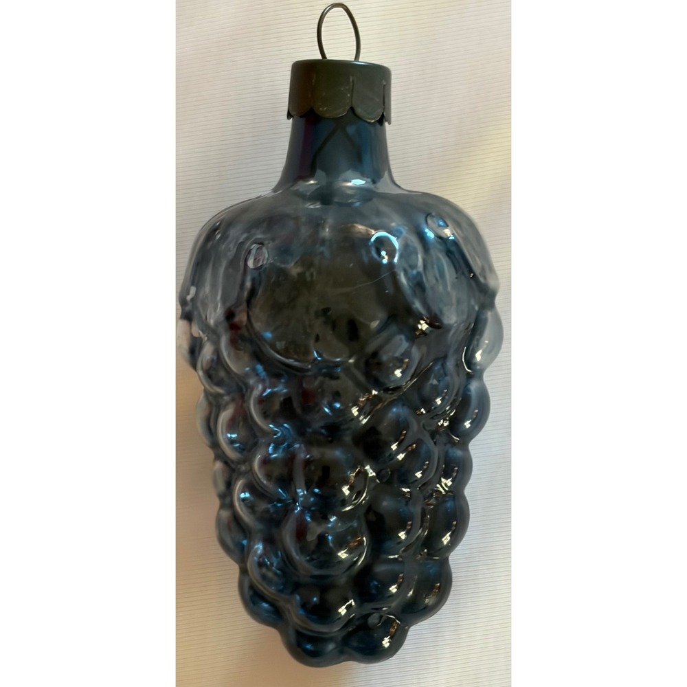 Vintage Unsilvered Glass Grape Cluster Christmas Ornament